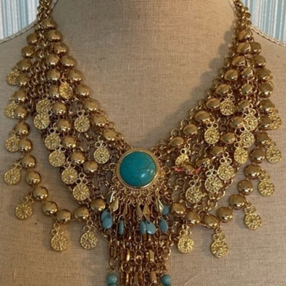 Bebe Gold and Blue Tassle Pendant Necklace NWOT - Picture 15 of 16